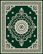 Emerald Green Cream Medallion Scroll Rug