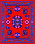 Red Blue Pink Floral Medallion Rug