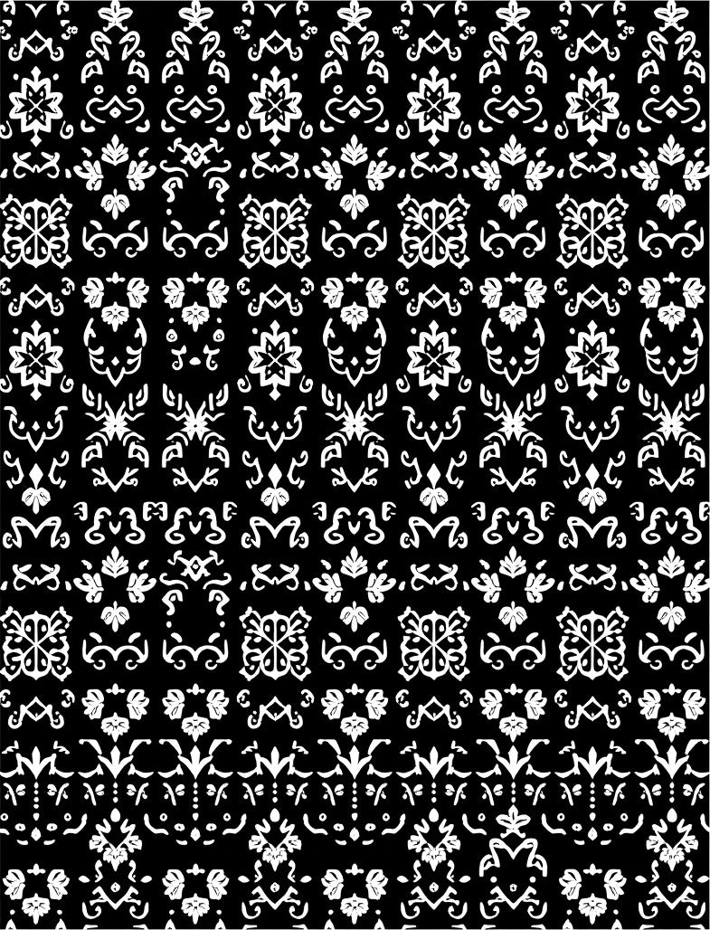 Bold Black White Intricate Floral Scroll Rug