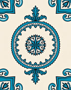 Turquoise Floral Medallion Cream Rug