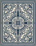Vintage Cream Navy Scrollwork Medallion Rug