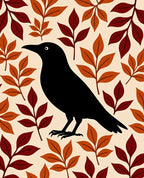 Autumn Crow Leafy Background Rug