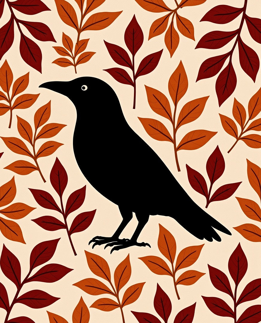 Autumn Crow Leafy Background Rug