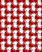 Red and White Houndstooth Dog Tile Rug