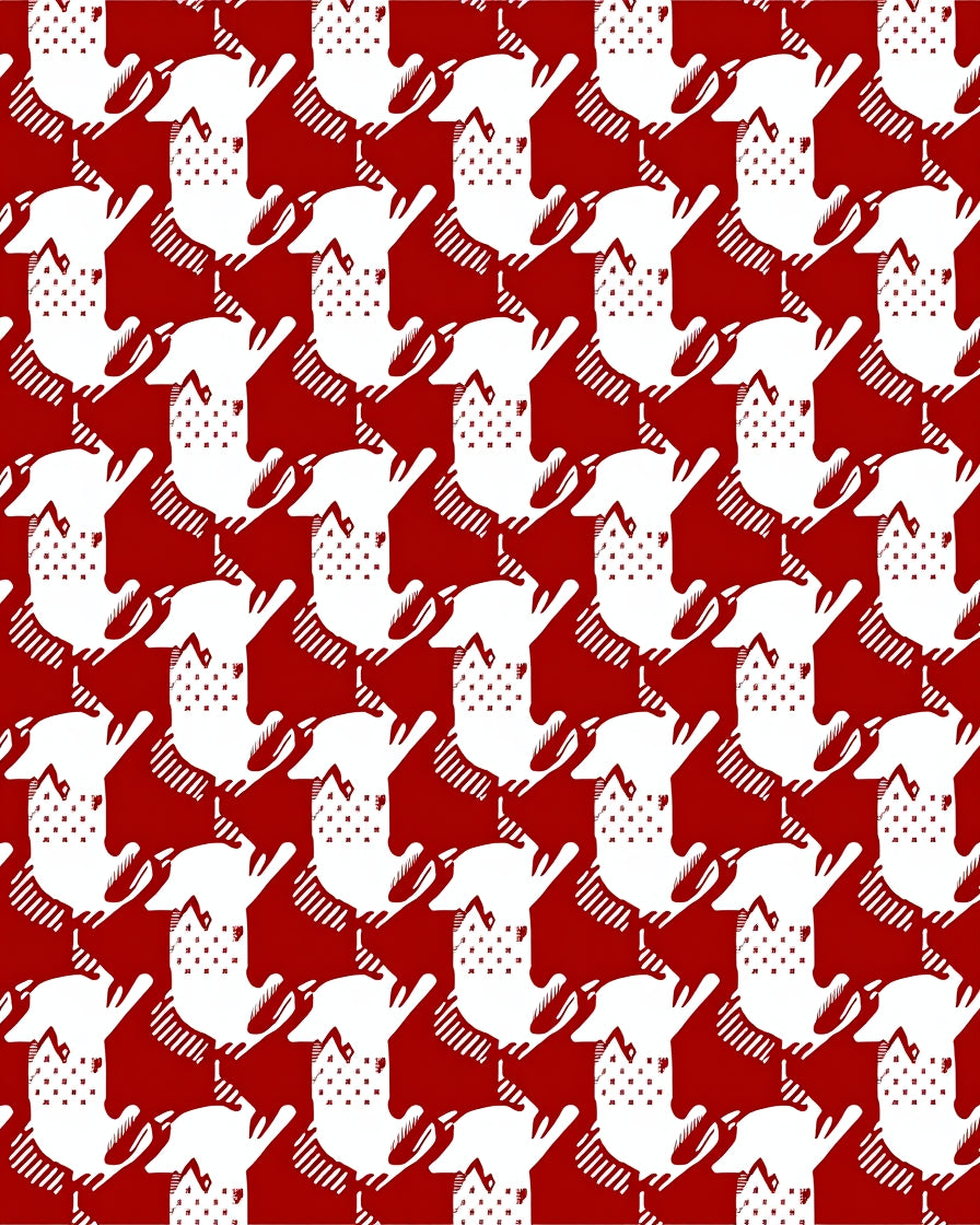 Red and White Houndstooth Dog Tile Rug