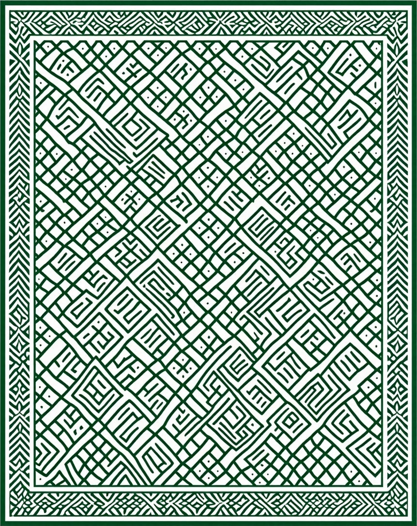 Green Abstract Geometric Maze Rug