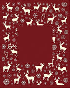 Crimson Reindeer Snowflake Border Rug