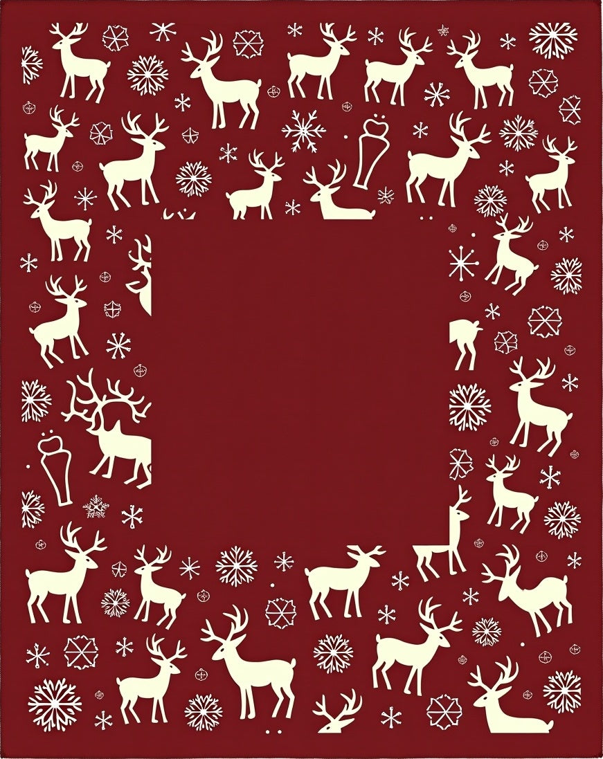 Crimson Reindeer Snowflake Border Rug