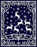 Midnight Blue Deer Snowflake Border Rug