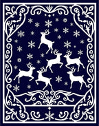 Midnight Blue Deer Snowflake Border Rug