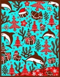 Whimsical Christmas Dolphins and Gifts Rug