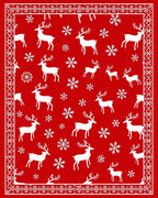 Festive Red Reindeer Snowflake Border Rug