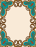 Ornate Teal and Orange Swirl Frame Rug
