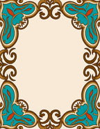 Ornate Teal and Orange Swirl Frame Rug