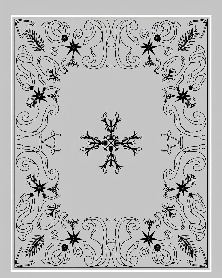 Black Snowflake Floral Medallion Rug