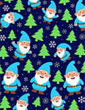 Cheerful Blue Gnomes Green Forest Snowflakes Rug