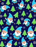 Cheerful Blue Gnomes Green Forest Snowflakes Rug
