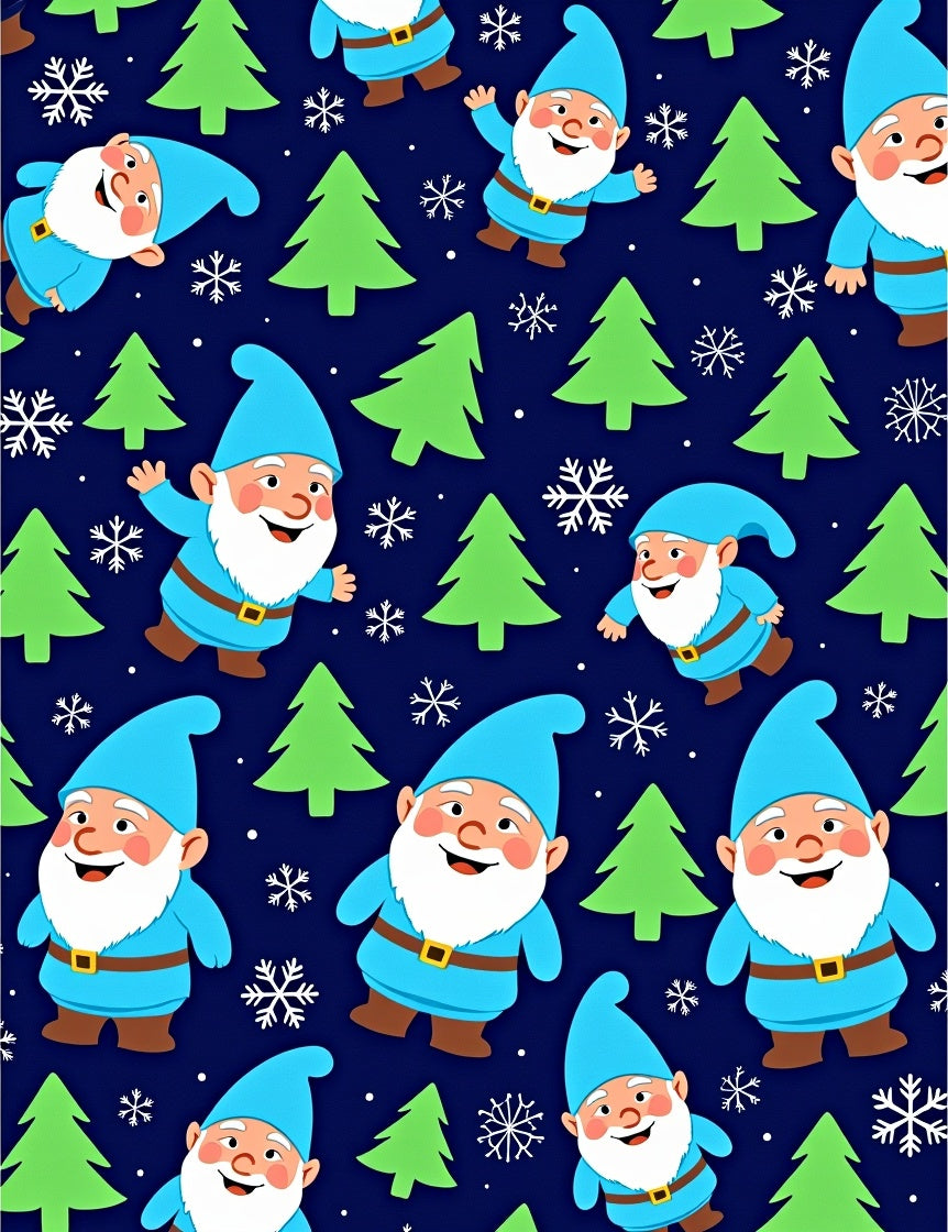 Cheerful Blue Gnomes Green Forest Snowflakes Rug