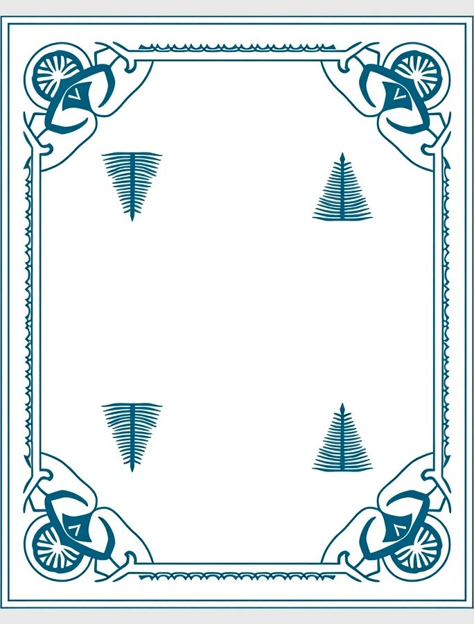 Teal Art Deco Floral Border Rug