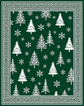 Forest Green Christmas Trees Snowflakes Border Rug