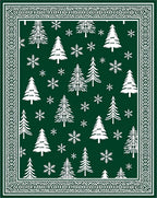 Forest Green Christmas Trees Snowflakes Border Rug