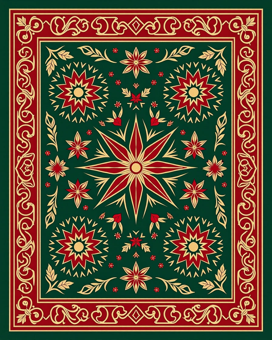 Emerald Red Medallion Floral Border Rug