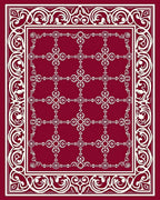 Ornate Crimson Geometric Border Rug