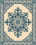 Navy Blue Floral Medallion Border Rug