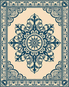 Navy Blue Floral Medallion Border Rug