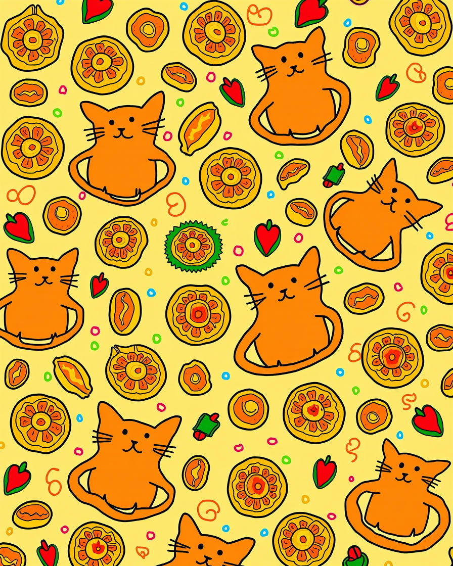 Orange Cats And Citrus Rounds Rug