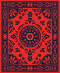 Crimson Navy Floral Medallion Border Rug