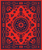 Crimson Navy Floral Medallion Border Rug
