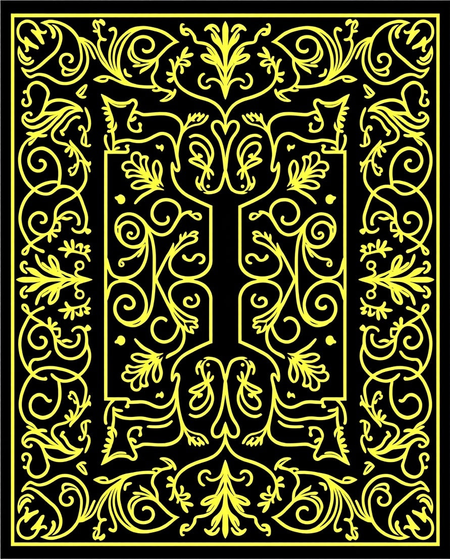 Yellow Floral Vine Frame Rug