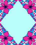 Vibrant Pink Blue Floral Corner Motif Rug