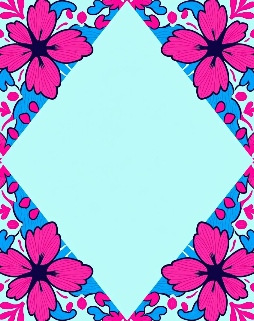 Vibrant Pink Blue Floral Corner Motif Rug