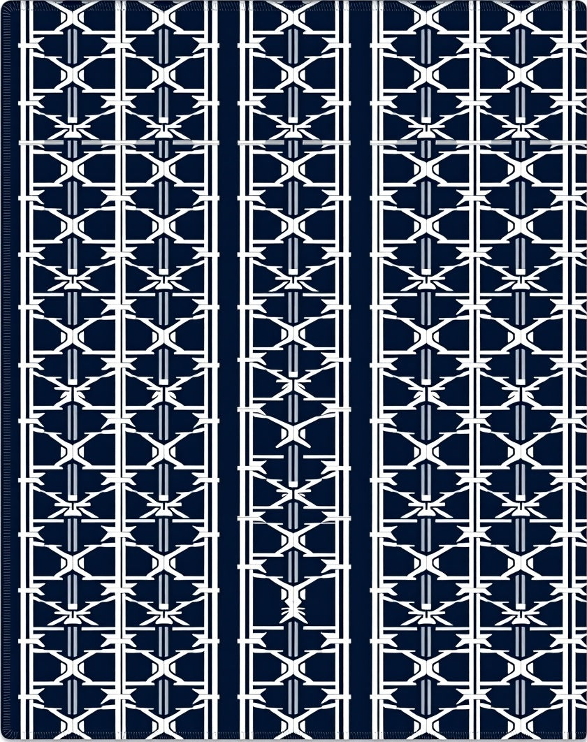 Navy White Geometric Lattice Rug
