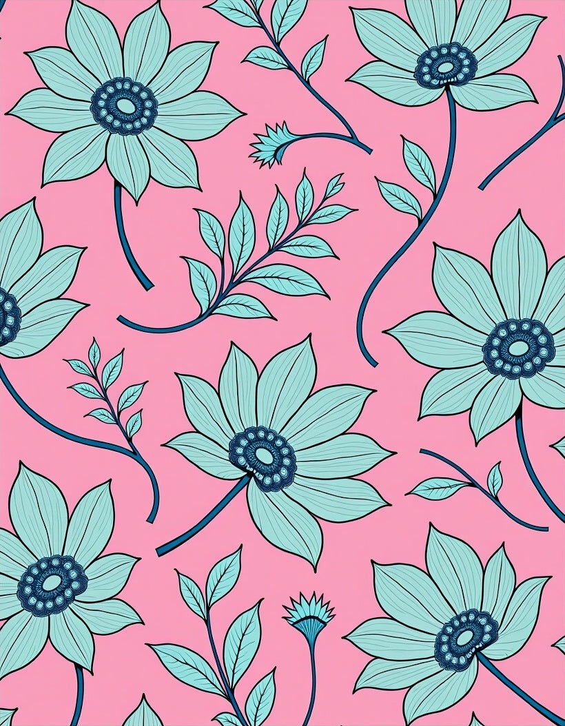 Pink Teal Floral Branch Garden Rug