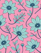 Pink Teal Floral Branch Garden Rug