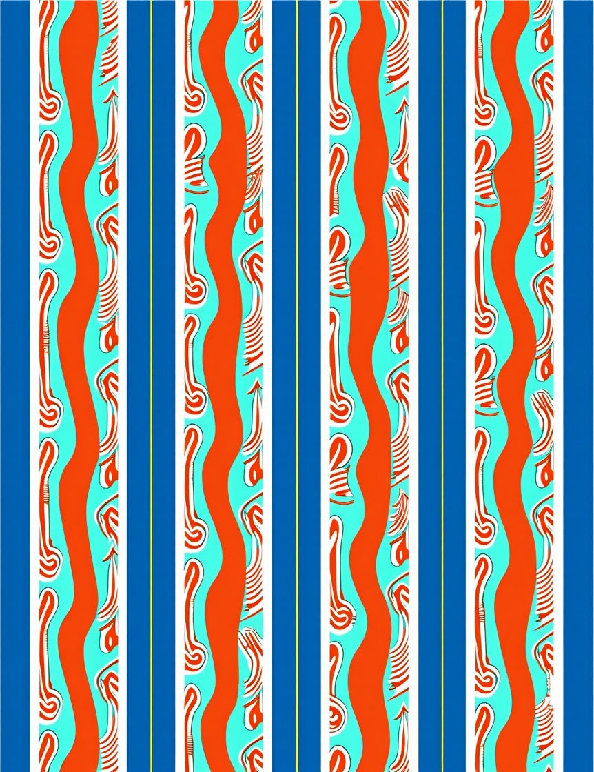 Bold Orange Aqua Striped Organic Waves Rug