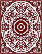 Crimson Mandala Scrollwork Floral Rug