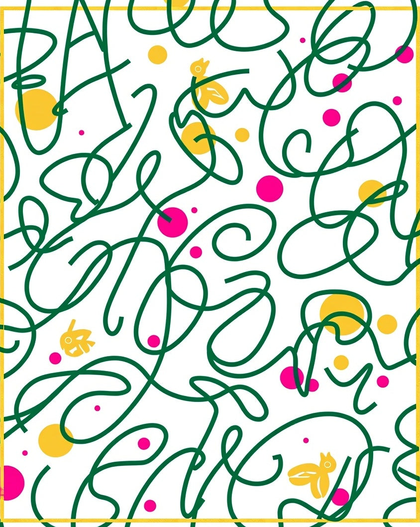 Whimsical Yellow Bird Green Swirl Rug