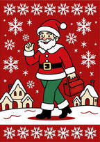 Holiday Santa Snowflakes Village Scene Rug