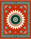 Vibrant Red Sunburst Floral Frame Rug