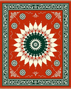 Vibrant Red Sunburst Floral Frame Rug