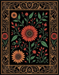 Ornate Golden Floral Sunflower Garden Rug