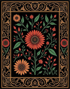 Ornate Golden Floral Sunflower Garden Rug