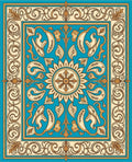 Ornate Teal Gold Floral Medallion Rug