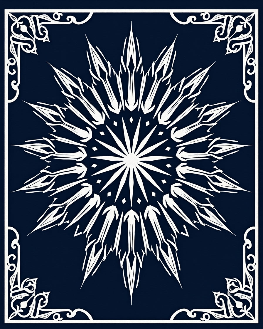 Navy White Radial Starburst Frame Rug