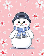 Pink Snowman with Blue Scarf Snowflakes Rug
