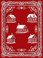Red White Village Folk Art Rug